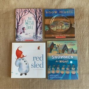 Winter Preschool Book Bundle: Red Sled, Snowmen At Night, Snow Music, Wish Tree
